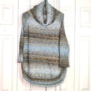 Ponsesa Womens XL Multicolor Wool Blend Rounded Hem Cowl Neck Tight Knit Sweater